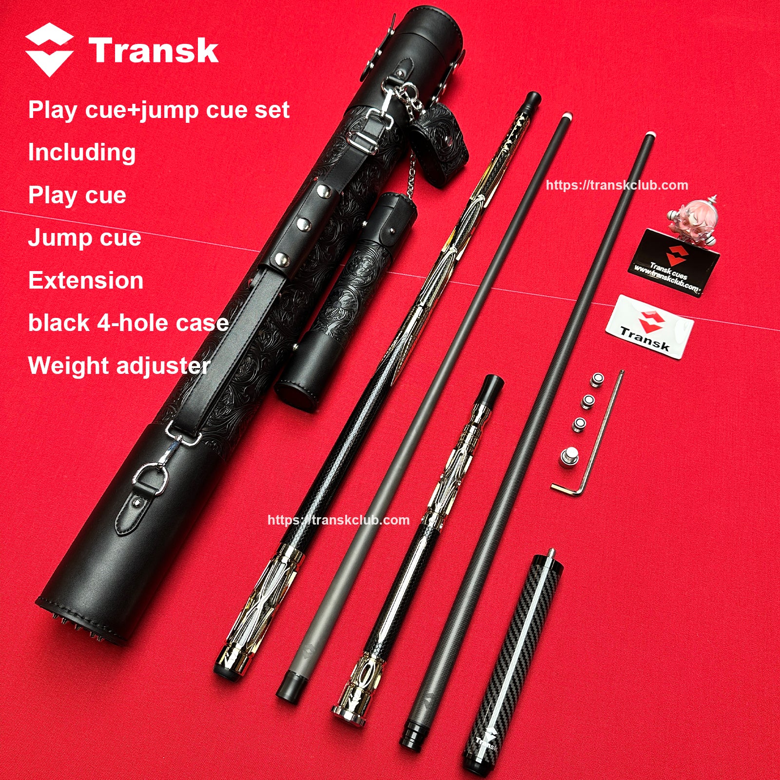 YAN-TANI　universal cue フルセット Transk Play cue+jump cue set with 4-hole case (red purple black gold c
