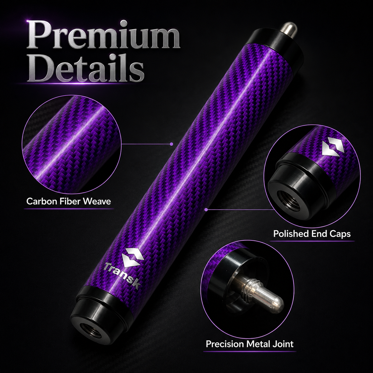 Transk Carbon Fiber Pool Cue Extension – 10.5cm Screw-On Cue Butt Extension