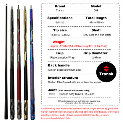 Echtes Transk Metal Pool Cue Set mit Jump Cue und Queue-Tasche Komplett-Set