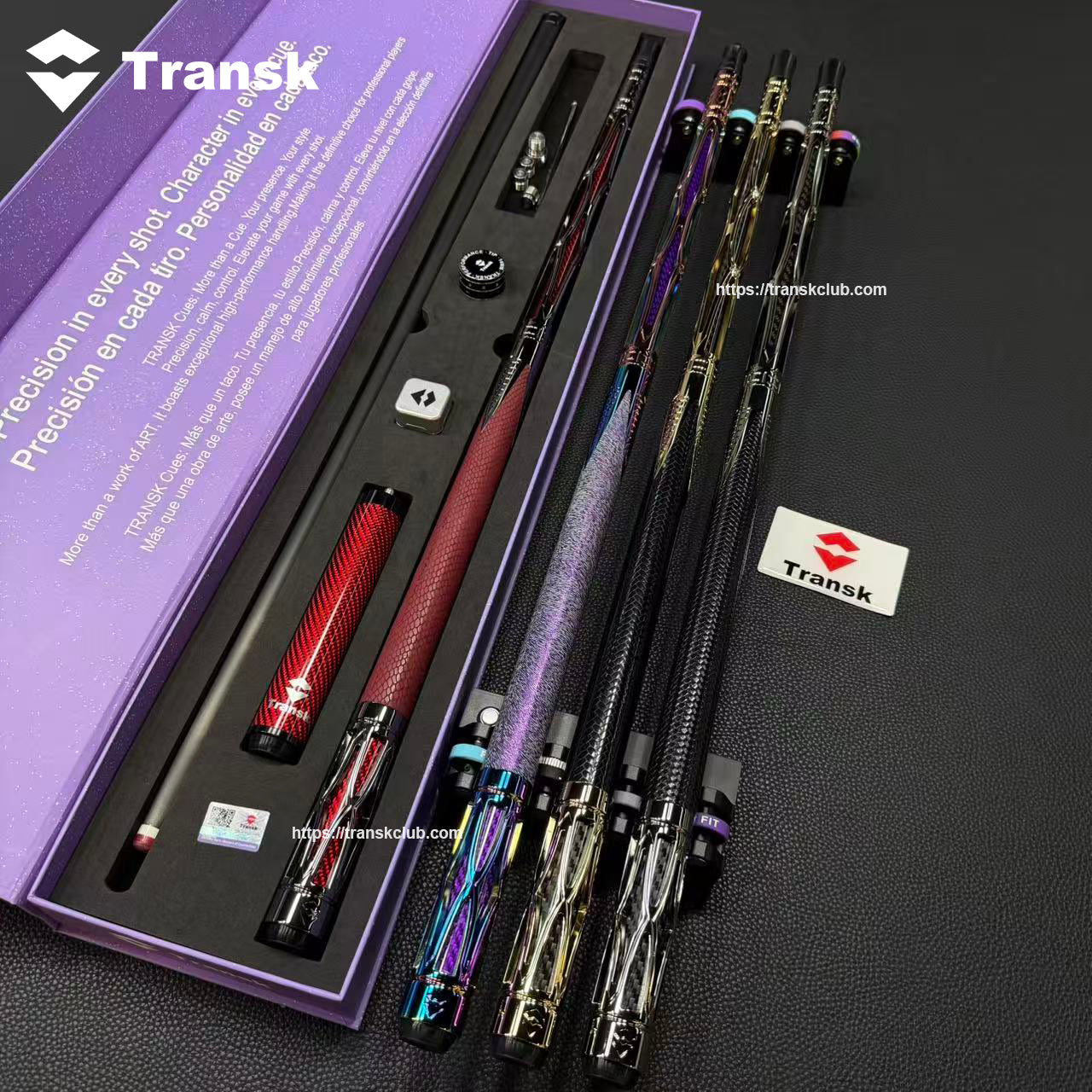 Transk Premium Metal Pool Cue Set 12.5mm Noir/Or/Rouge/Violet