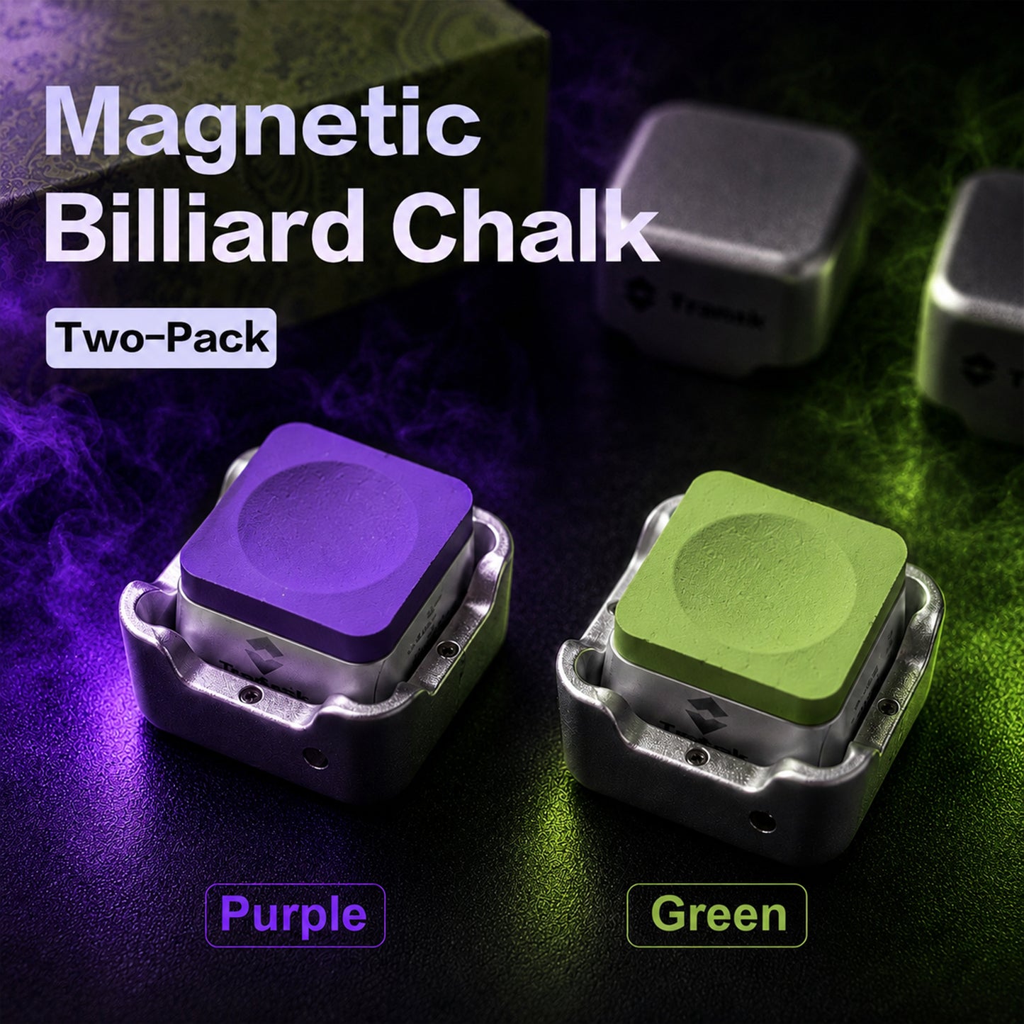 Transk Magnetic Billiard Chalk Two-Pack Gift Set – Purple & Green Chalk with 2 Magnetic Chalk Cases