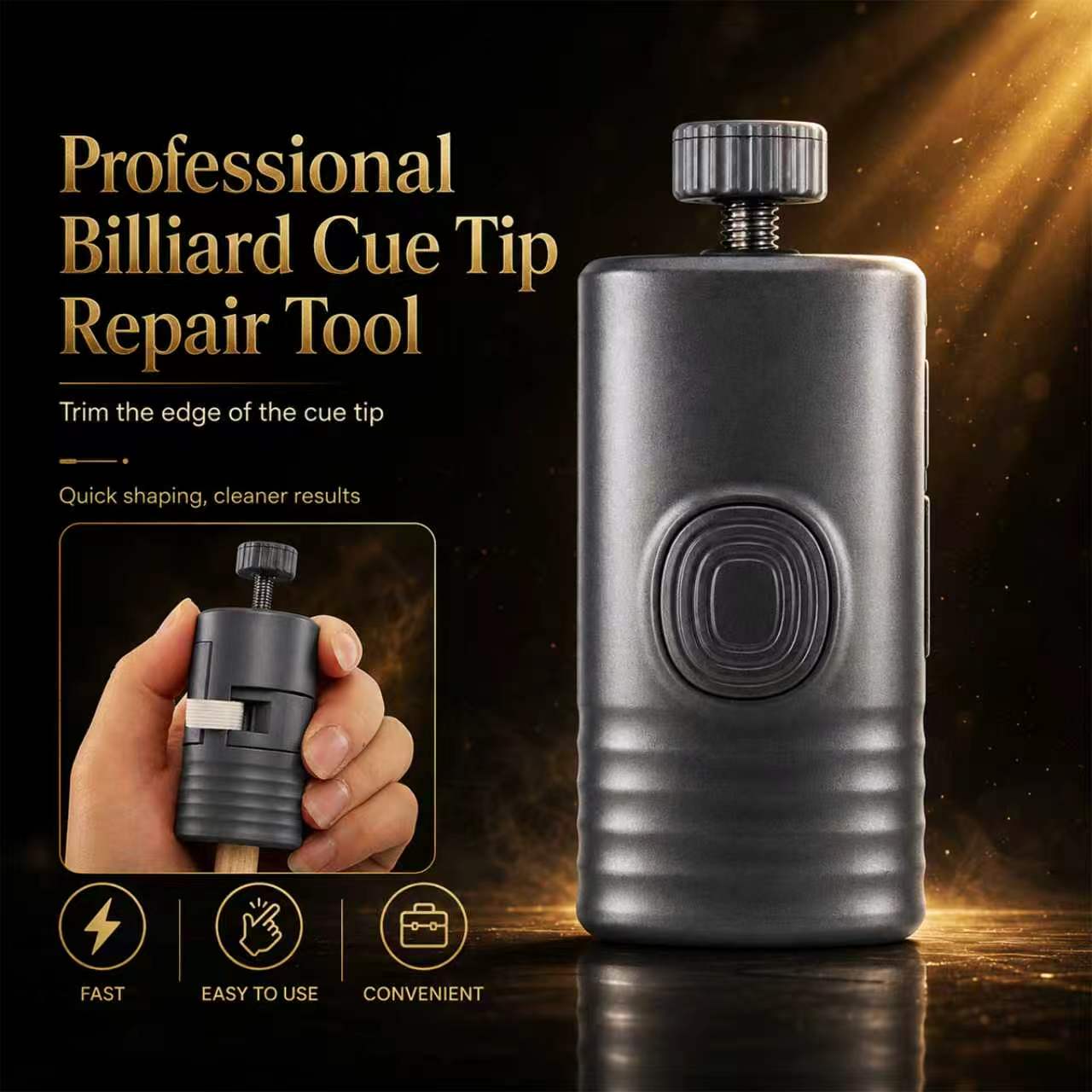 3-Piece Professional Pool Cue Tip Repair Tool Set – Tip Trimmer, Curvature Shaper & Ferrule Leveler