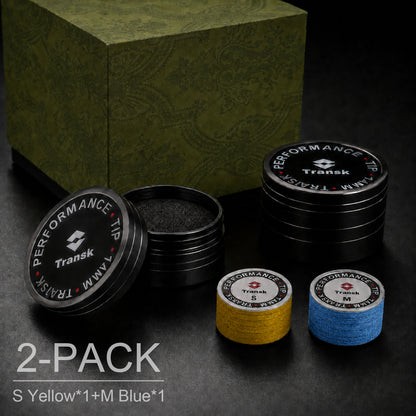Transk 10-Layer Imported Top-Grain Pigskin Billiard Cue Tips – Soft & Medium 2-Pack