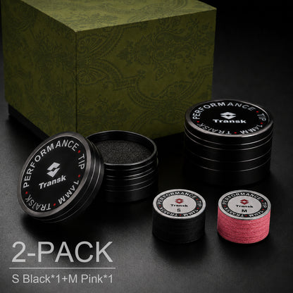 Transk 10-Layer Imported Top-Grain Pigskin Billiard Cue Tips – Soft & Medium 2-Pack