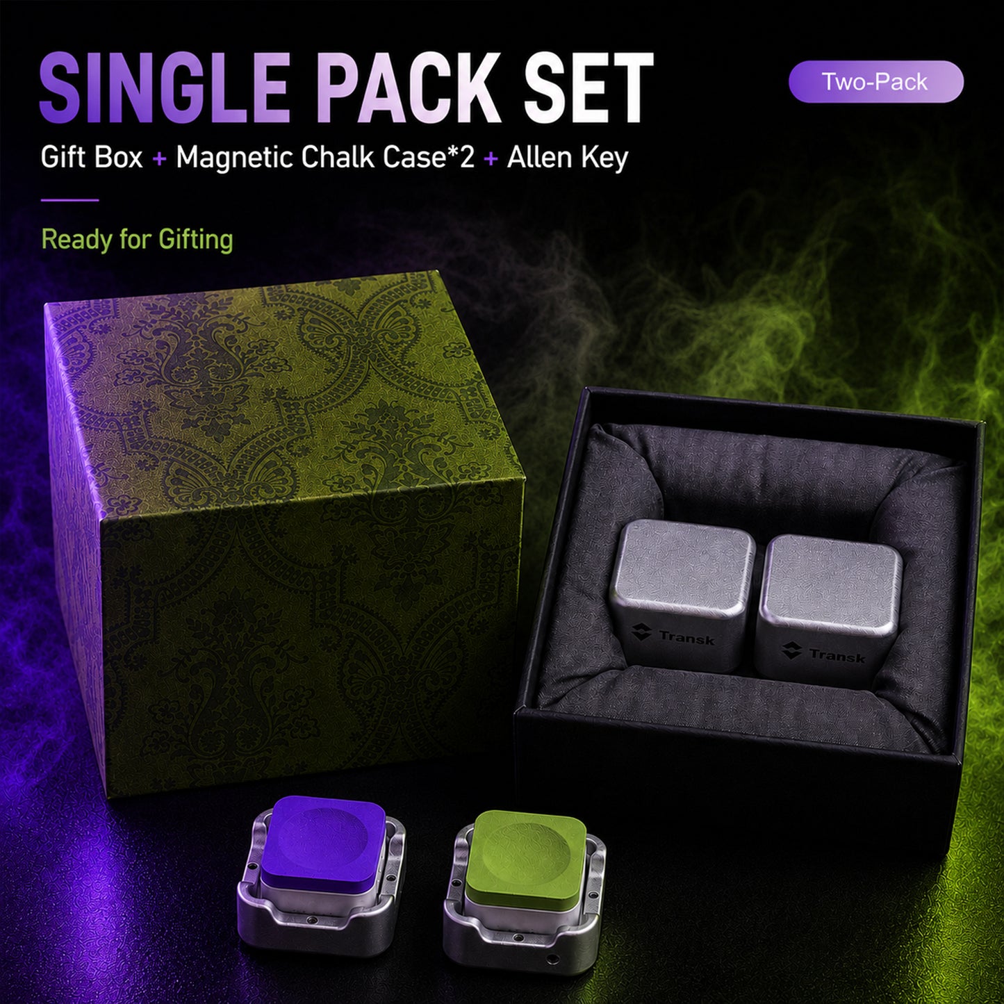 Transk Magnetic Billiard Chalk Two-Pack Gift Set – Purple & Green Chalk with 2 Magnetic Chalk Cases